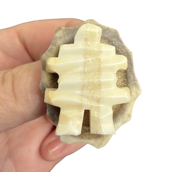 Handmade Inuit Inukshuk Brooch Carved Antler - Vintage Inukshuk Brooch - Canadian Inuit Brooch - Inuk Antler Brooch - Inuit Carving