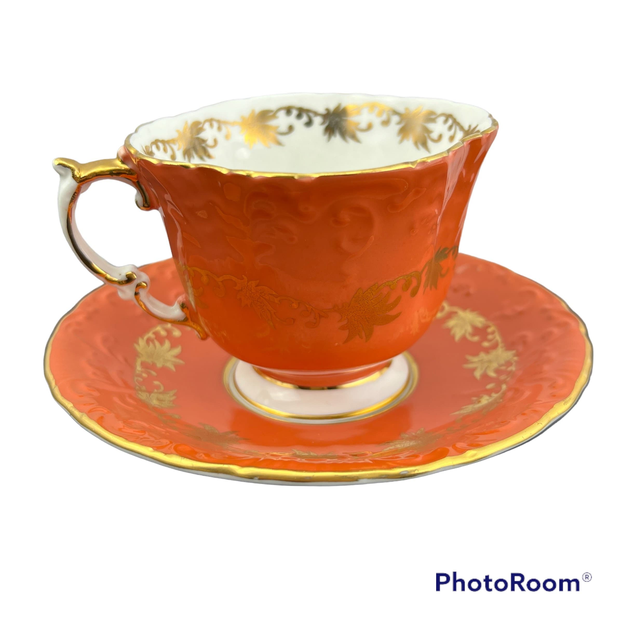 Orange Aynsley Square Teacup and Saucer. 2876 Orange Gold Aynsley