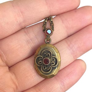 Signed Hobé Ruby Locket on Chain - Vintage Hobe Locket - Hobé Brass Locket - Rare Hobé Clover Locket - Vintage Locket - Romantic Gift