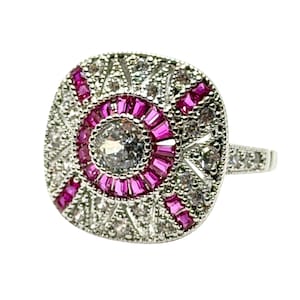 Anello con rubino in filigrana in stile Art Déco - Taglia 6 Anello con rubino pavé in stile Art Déco - Anello con rubino in filigrana in stile Art Déco - Anello con rubino placcato argento in stile Art Déco