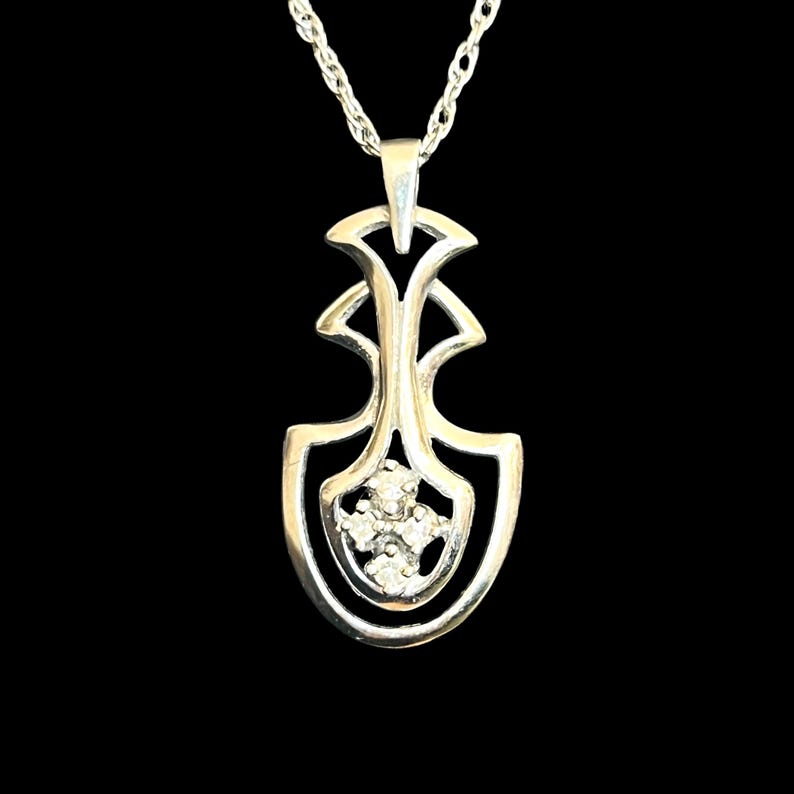 Diamond and White Gold Pendant on Chain - 14K White Gold Diamond Necklace - 14K Diamond Cluster Necklace - 16” 14K White Gold Chain image 3