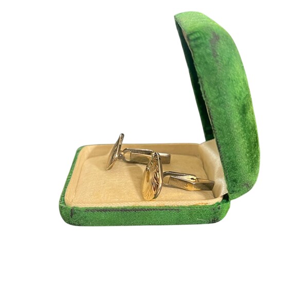 Oval Gilt Sterling Silver Cufflinks - Engraved Gold Plated Silver Cufflinks - Adjustable Cufflinks - Vintage Smibo Cufflinks Oval Cufflinks View 3