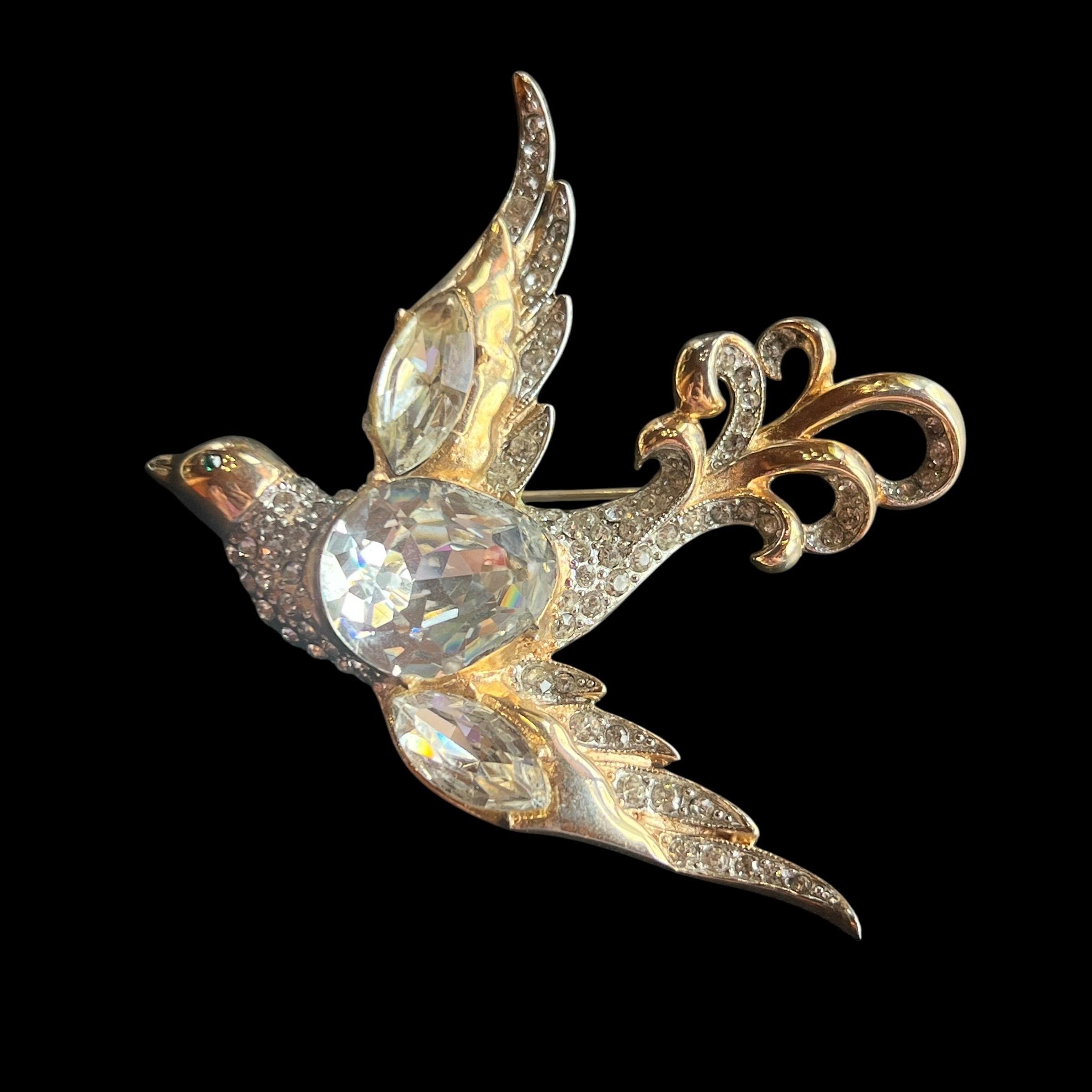 C. 1940's Rare Coro Rhinestone Swallow Brooch - Extremely Rare