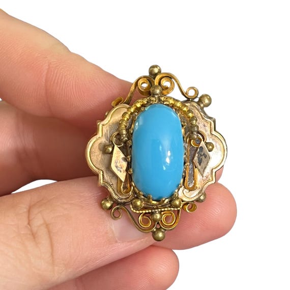 Large Gold Filled Victorian Chatelaine Chain Slide - Turquoise Chatelaine Chain Slide - Turquoise Watch Chain Slide - Antique Watch Slide