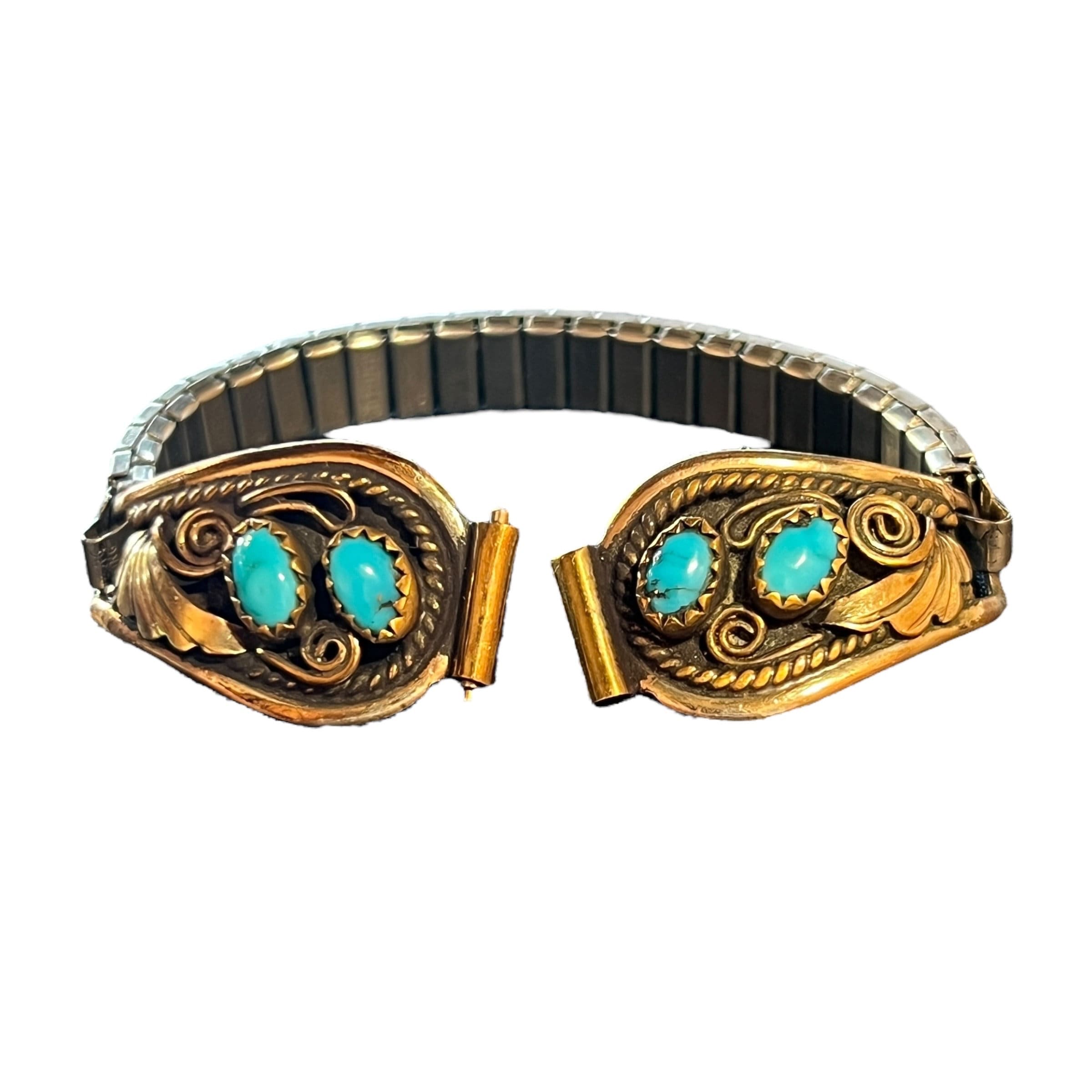 Vintage Native American Navajo SK Signed featuring sterling silver watch tip Navajo Sterling Silver Watch Tips -Turquoise (65bc40  main image 2