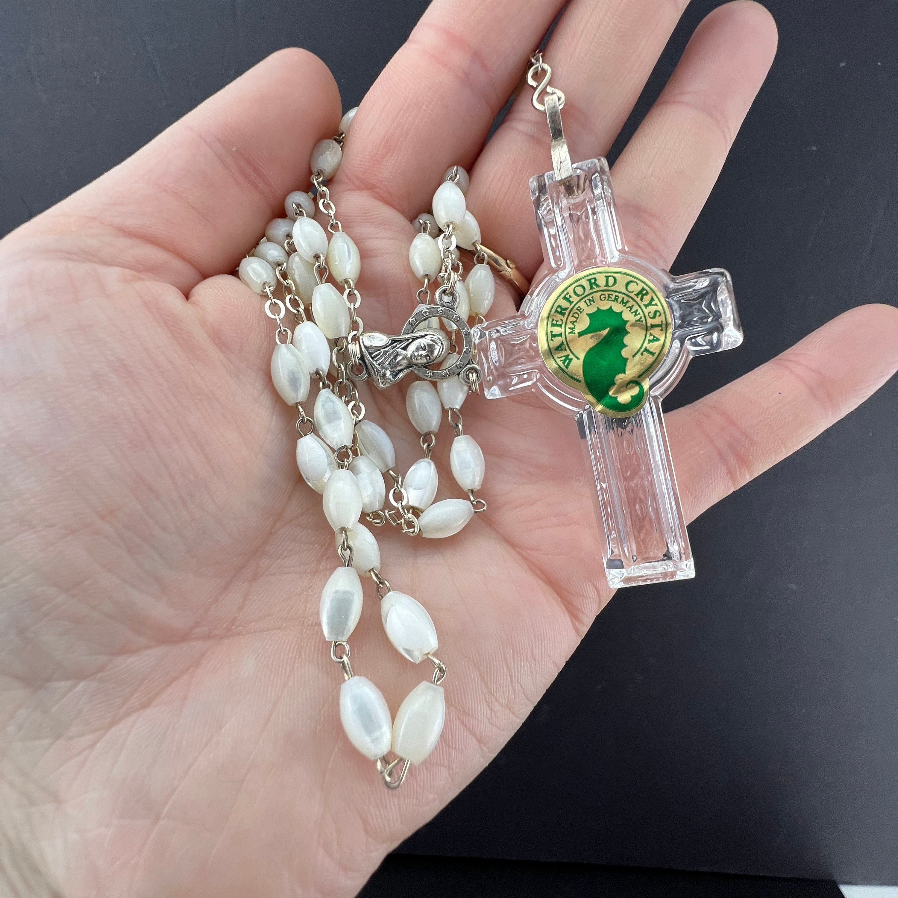 Waterford Celtic Rosary Crystal Cross With Madonna Medal