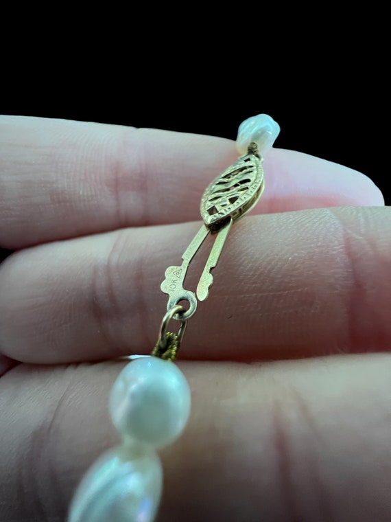 10KT Gold Pearl Necklace. Vintage Freshwater Pear… - image 5