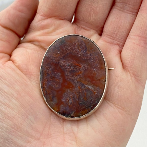 Red Scottish Agate Brooch / Sterling Silver Scottish Agate Pendan / Antique Scottish Agate Brooch / Antique Red Agate Pendant / Oval Agate.