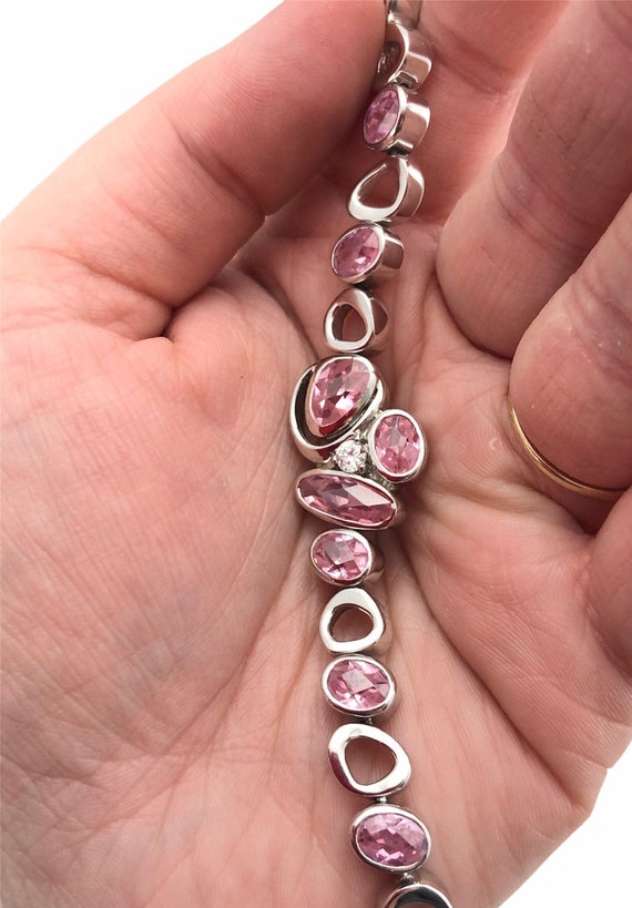 Stunning Pink Cut Glass and Sterling Silver 925 Br