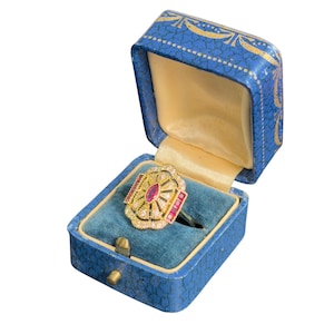 Sz 7.5 Art Deco Style Marquise Filigree Ring - Art Deco Marquise Ruby Ring - Art Deco Gold Filigree Ruby Diamond Ring - Ornate Ruby Ring