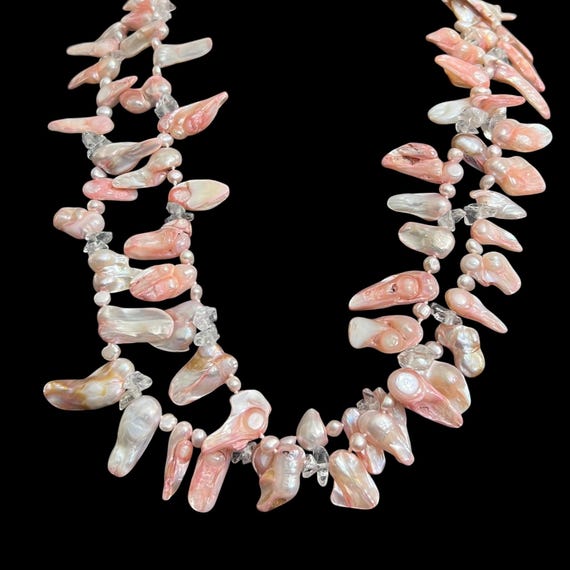 20” 2 Strand Pink Baroque Pearl Necklace - Vintage Pi… - Gem
