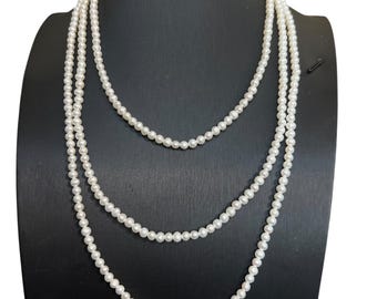 60” White Pearl Necklaces - Extra Long Pearl Necklace - Vintage Pearl Necklace - Freshwater Pearl Necklace - Layered Pearl Necklace