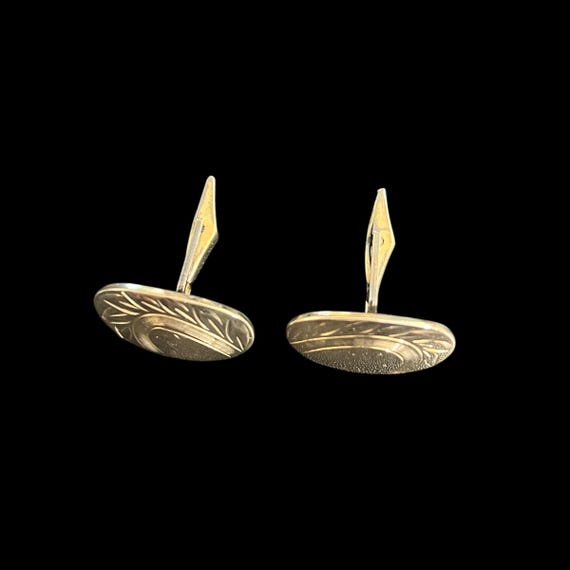 Oval Gilt Sterling Silver Cufflinks - Engraved Gold Plated Silver Cufflinks - Adjustable Cufflinks - Vintage Smibo Cufflinks Oval Cufflinks View 6