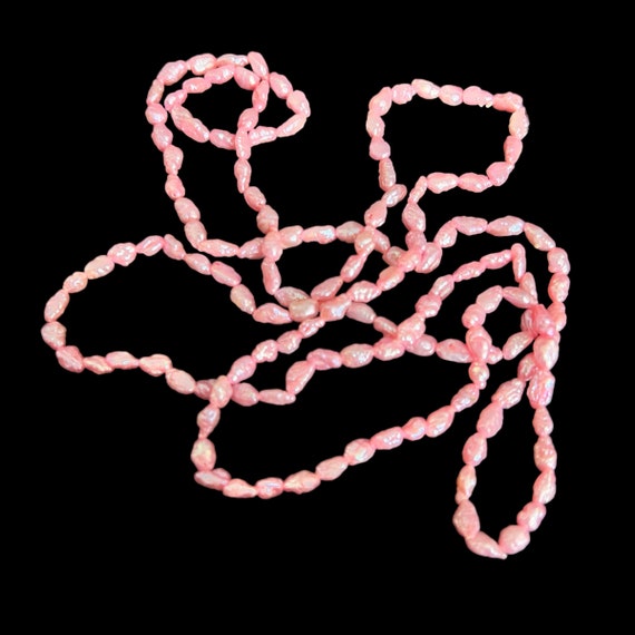 31” Pink Pearl Necklace. Pink Rice Pearl Necklace… - image 3