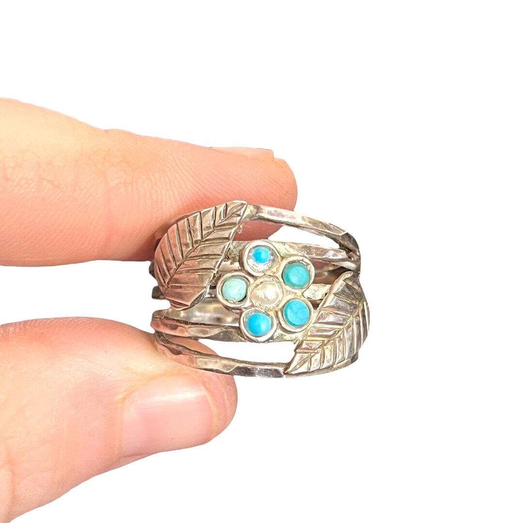 Sz 7 3/4 Navajo Turquoise Sterling Silver Ring - Vintage Handmade ...