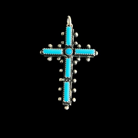 Native American Turquoise Cross Pendant. Bell Tra… - image 3