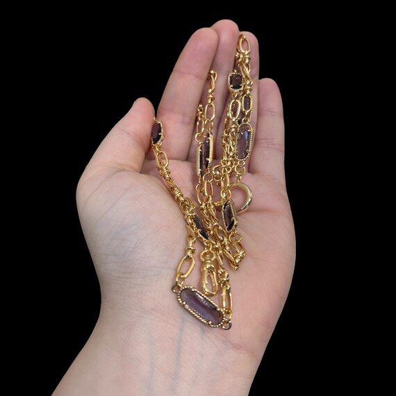 31” 18K Gold Plated Amethyst Glass Muff Chain. Ar… - image 9