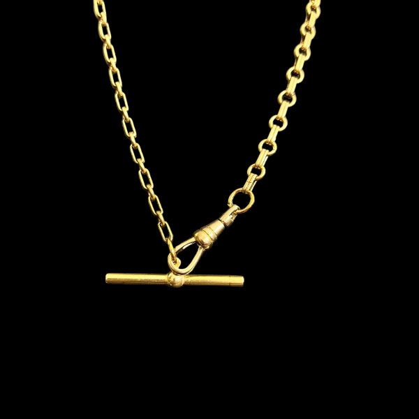 18” Vintage Brass Pocket Watch Chain / Vintage Brass Watch Chain Necklace. Gold Swivel & T-Bar Watch Chain. Vintage Pocket Watch Chain.