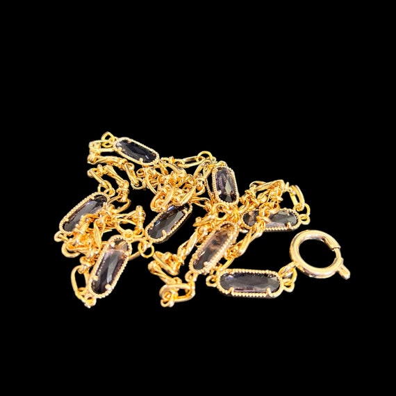 31” 18K Gold Plated Amethyst Glass Muff Chain. Ar… - image 3