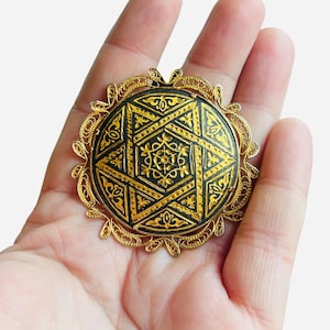 Vintage Damascene Star of David Brooch - Large Damascene Star Brooch Made in Spain - Jewish Star of David Brooch - Vintage Damascene Brooch
