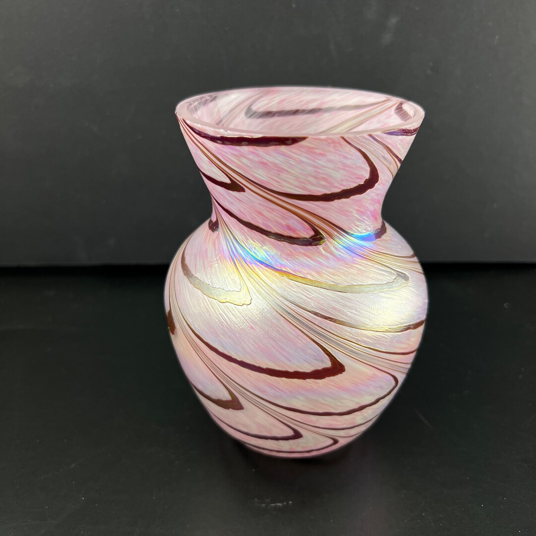 Pink Art Glass Vase. Irridescent Glass. Flower Vase. Handmade Etsy