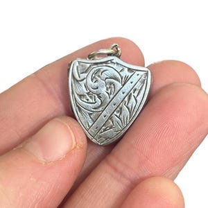 Victorian Sterling Silver Shield Watch Fob Locket - Victorian Locket - Victorian Watch Fob - Antique Shield Locket Silver Pocket Watch Fob