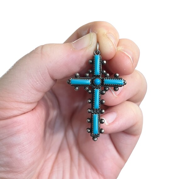 Native American Turquoise Cross Pendant. Bell Tra… - image 6