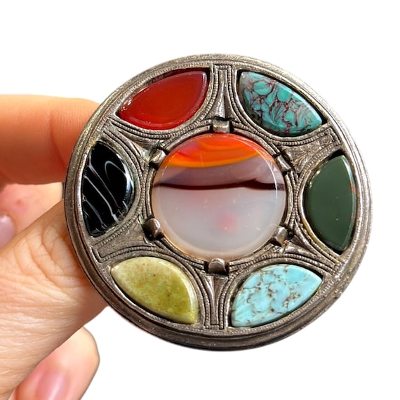 Signed Miracle Scottish Brooch - Reproduction Scottish Agate Brooch - Scottish Cairngorm Brooch - Vintage Miracle Brooch - Miracle Jewelry