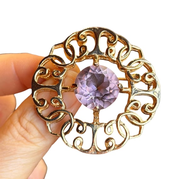 Scottish Amethyst Glass Celtic Knot Style Brooch - Scottish Costume Jewelry Brooch - Scottish Wedding Jewelry - Reproduction Scottish Agate