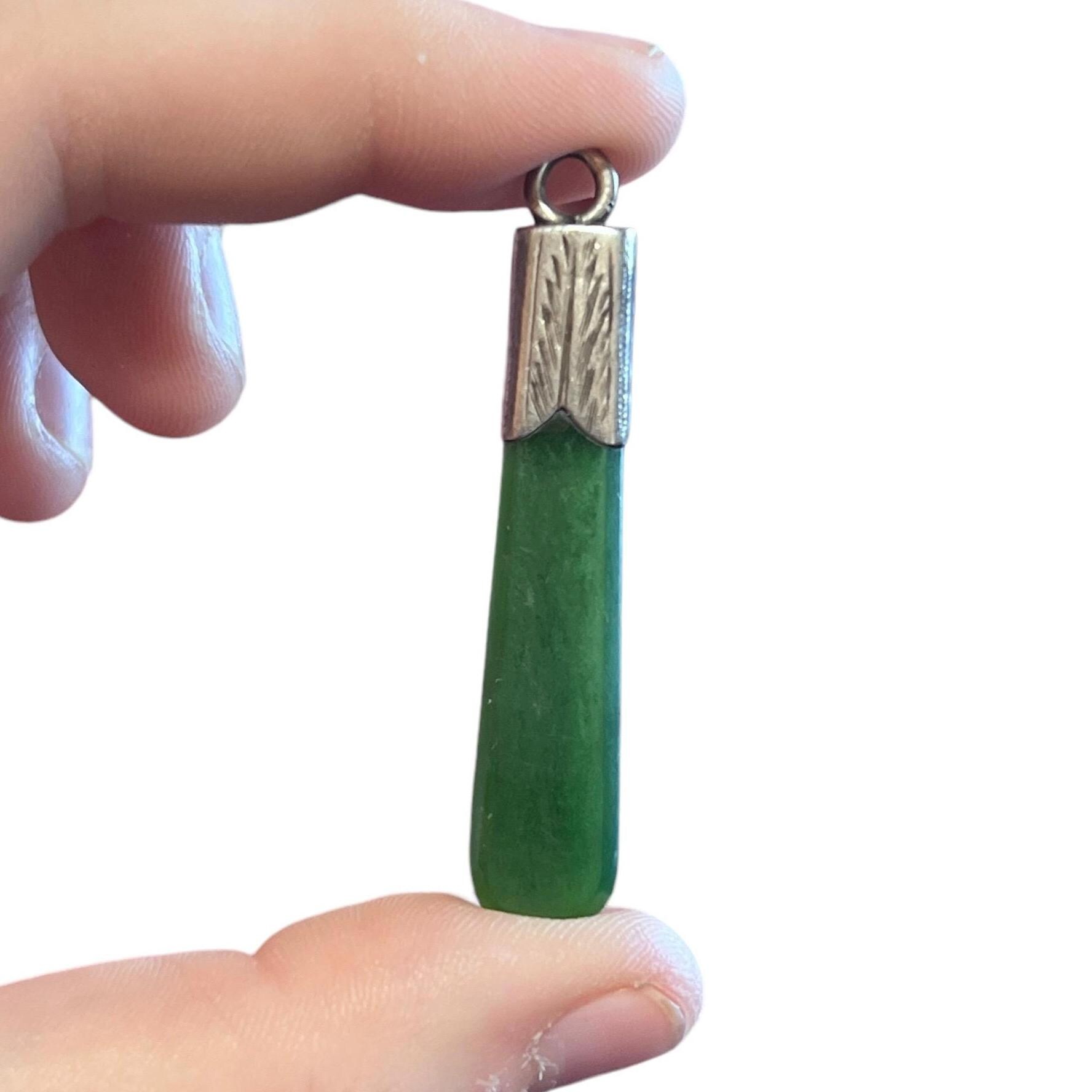 Antique Pounamu Jade Pendant / Fob - Antique Sterling Silver Pounamu Jade Pendant - Māori Pounamu Jade Watch Fob - Antique Jade Watch Fob