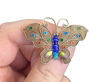 アンティーク バタフライ ブローチ、中国輸出ブローチ、中国七宝