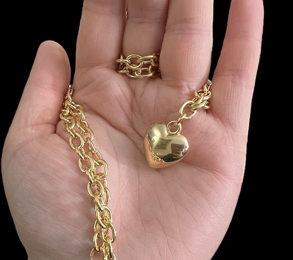 3D Gold Heart Pendant Necklace on Chain. Gold Hea… - image 1