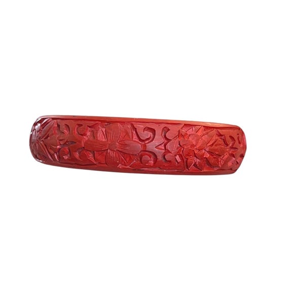 Vintage Carved Cinnabar Bangle Bracelet - Genuine Cinnabar Bracelet - Vintage Red Cinnabar Bracelet - Carved Chinese Cinnabar Bracelet View 6