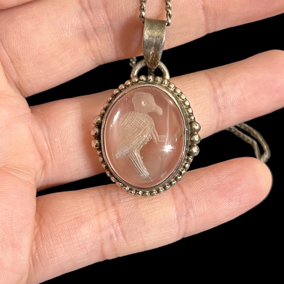 Victorian Carved Rock Crystal Lovebird Pendant / … - image 2