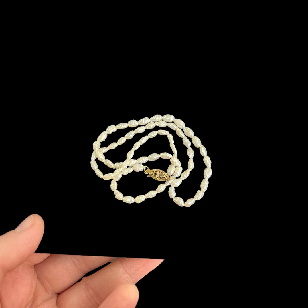 Rice Pearl Necklace With Sterling Silver Clasp. Gold Plated 925 Pearl
