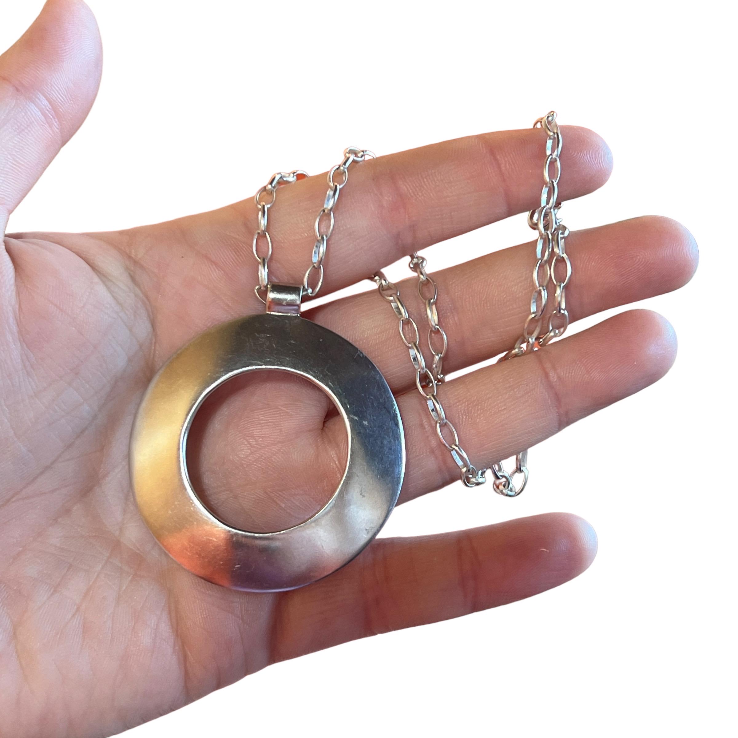 Chaîne Pendentif Argent Massif - Collier Avec Pendentif Étoile Et Cercles - Occasion