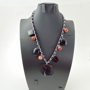 Artisan Asymmetrical Agate Statement Necklace - Natural Agate Leather Necklace - Vintage Handmade Agate Necklace - Boho Agate Necklace