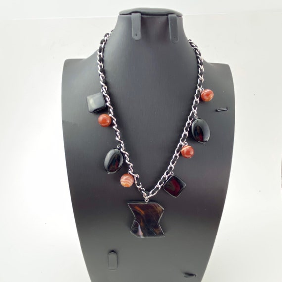 Artisan Asymmetrical Agate Stone Bead Necklace. S… - image 1