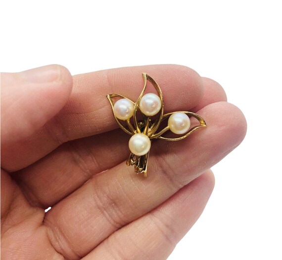 10kt Gold Pearl Flower Earrings. Screw Back Earri… - image 4