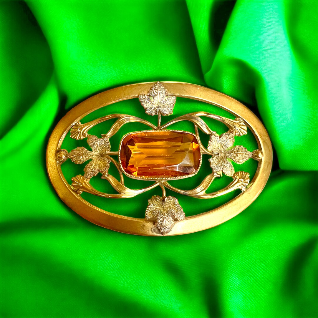 George L. Paine Edwardian Sash Brooch - Art Nouveau Amber Glass Sash ...