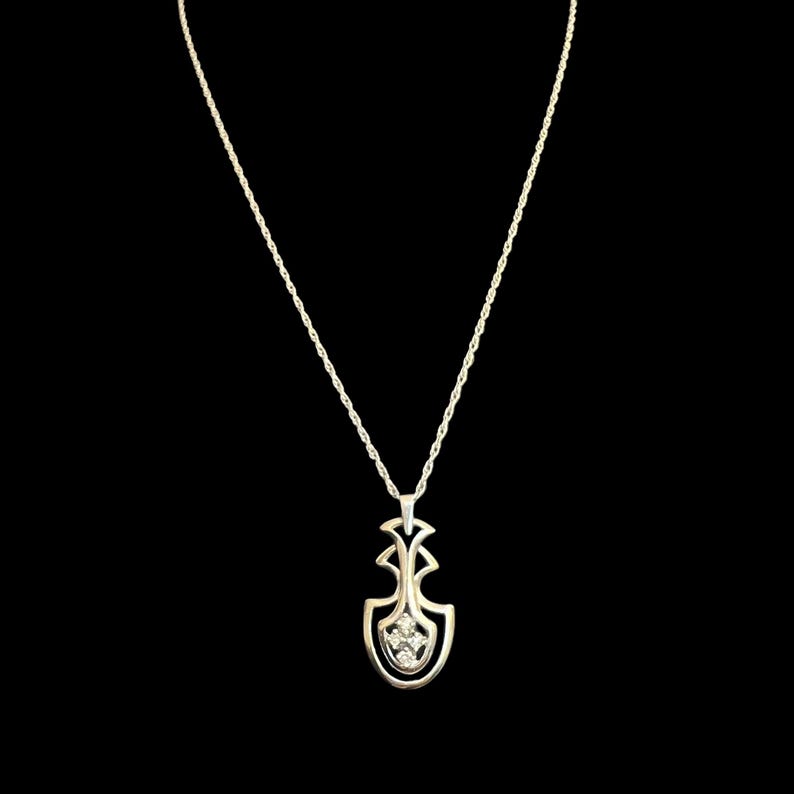 Diamond and White Gold Pendant on Chain - 14K White Gold Diamond Necklace - 14K Diamond Cluster Necklace - 16” 14K White Gold Chain image 6