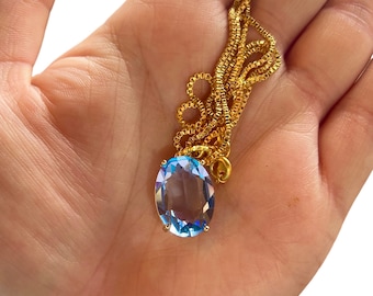 3 Colors Available. Crystal Pendant Necklace on Gold Box Chain. Blue Topaz Necklace Aquamarine Necklace Citrine Necklace. Oval Cut Glass.