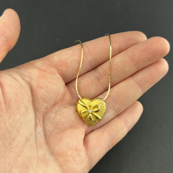 Gold Heart Bow Pendant on Chain. Vintage Gold Hea… - image 7