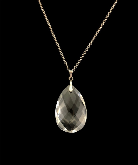 Art Deco Rock Crystal Pendant Necklace. Sterling S