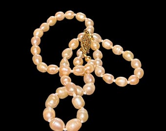 19" collier de perles crème avec fermoir plaqué or - collier de perles vintage - collier de perles simple - collier de perles pêche vintage