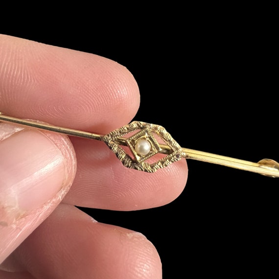 Vintage Diamond Victorian Brooch / Pin - Antique Victorian Snake Stick Pin with Diamond and Pearl in 14 Karat Gold