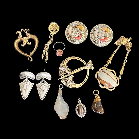 Scottish Costume Jewelry Collection - Vintage Jewelry Lot - Scottish Agate Necklace - Vintage Scottish Brooch - Scottish Wedding Jewelry Set