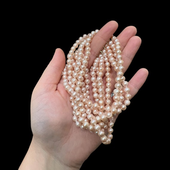 72” Long Pink Pearl Necklace. Extra Long Pearl Ne… - image 4