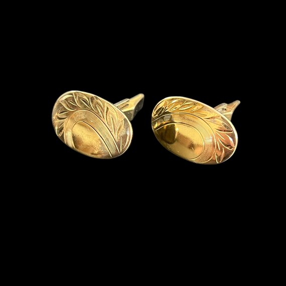Oval Gilt Sterling Silver Cufflinks - Engraved Gold Plated Silver Cufflinks - Adjustable Cufflinks - Vintage Smibo Cufflinks Oval Cufflinks View 5