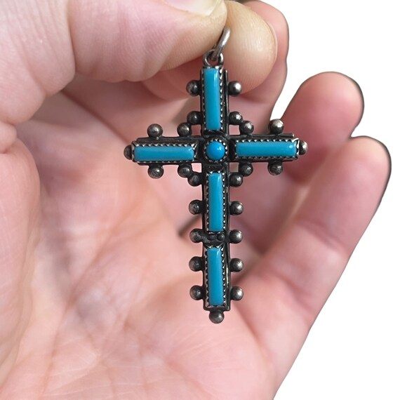 Native American Turquoise Cross Pendant. Bell Tra… - image 1